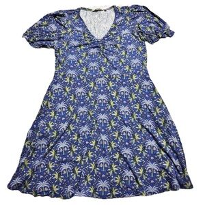 Boden Maxi Tropical Print Ruffle Slevee V Neck Dress Palm Dragonfly Birds 10R